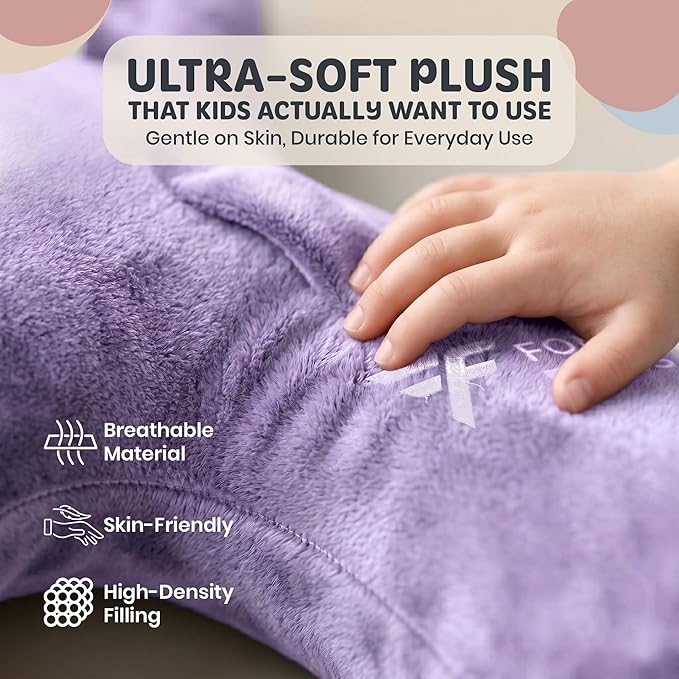 Kids Car Sleeping Pillow - H-Shaped for Neck & Back Support - Hands & Seat Belt Slot - Machine Washable & Compressible - Perfect for Car, Plane, Train, Boat & More - Purple