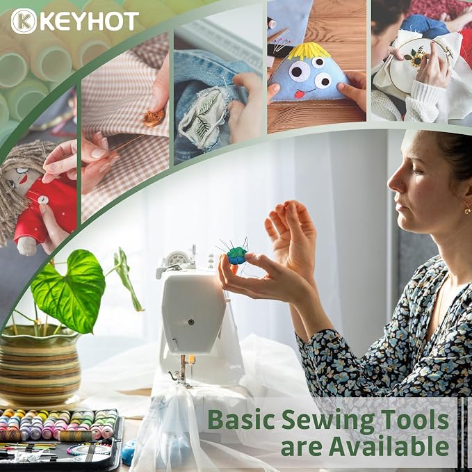 KEYHOT Sewing kit Basic,Needle and Thread Kit,Travel Small Sewing Machine Supplies for Adults Beginners Men, Home Travel Emergency Including Scissors Measure Tape Needle Threader (216pcs)