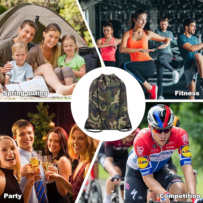 2PCS Drawstring Bags Bulk, String Backpack for Men Women, Cinch Bag Draw String Back Bag for Gym, Sports, Travel, Swimming, Beach, Green Camo