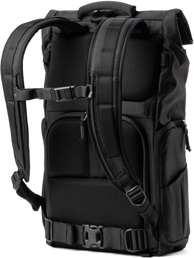 Think Tank FocusPoint 30L RollTop Camera Backpack - Asphalt Black: Expandable Travel & Camera Backpack with Laptop Sleeve, Quick Side and Back Access, Rain Cover – Versatile Photography & Travel Bag