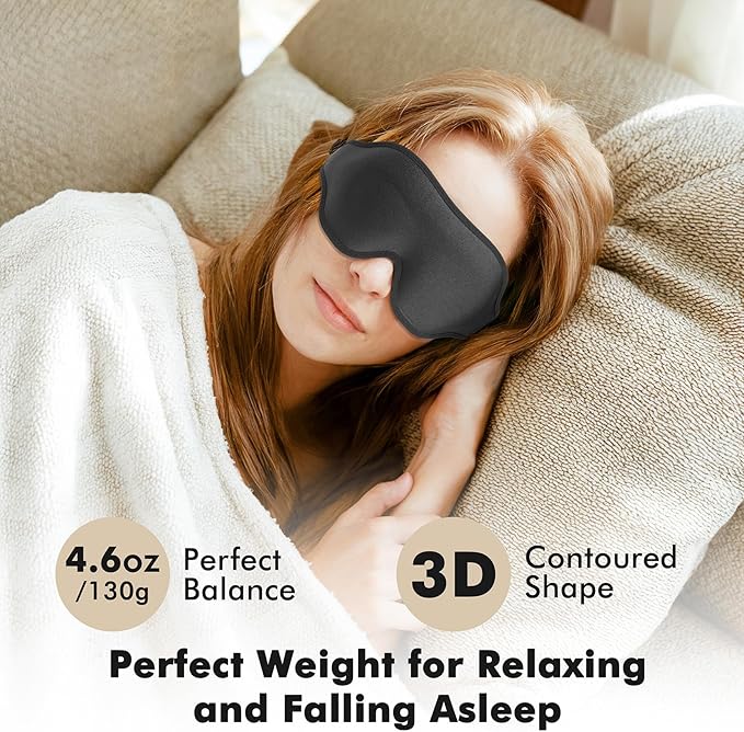 Sleep Eye Mask for Men Women, Weighted Sleeping Mask for Side Sleeper, Travel Blackout Night Blindfold Eye Shade Cover with Adjustable Strap (Obsidian, 4.6oz)