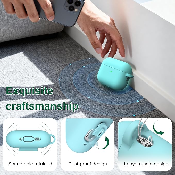 R-fun for AirPods Pro 3 Case (2025), Soft Silicone Protective Case Cover Compatible with Apple AirPods Pro 3rd Generation (USB-C Cable) for Women Men with Cleaning Kit and Keychain, Glow Blue