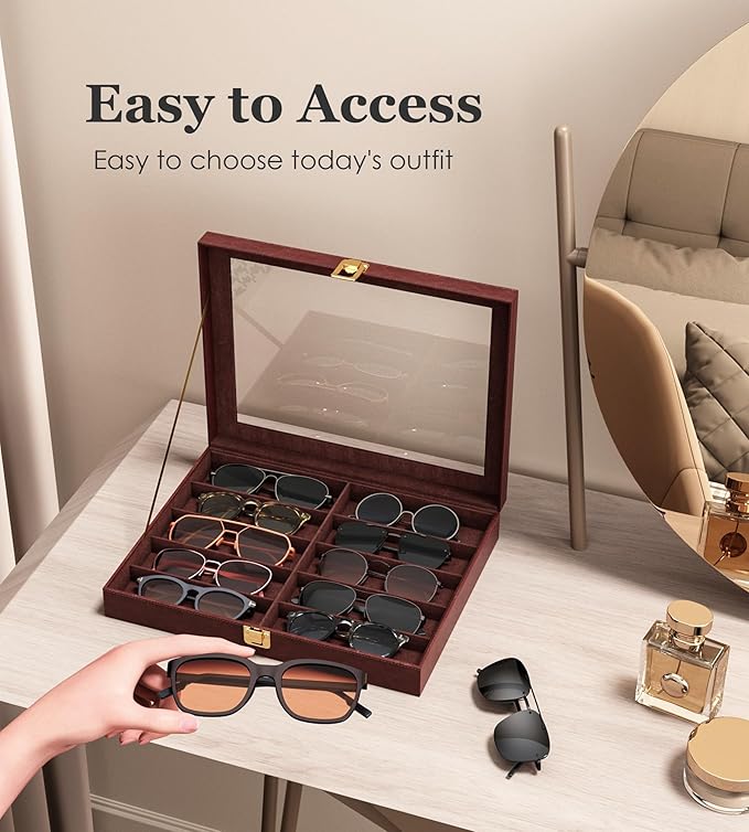NEWLOOP 10/30 Slots Sunglass Organizer for Multiple Pairs of Eyeglass See-through Display Case Storage Box for Women Men