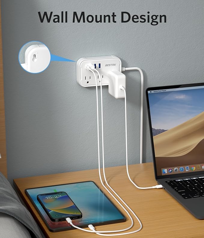 European Travel Plug Adapter - US to Europe Plug Adapter with 3 AC Outlets and 4 USB(1 PD20W) Type E/F - International Travel Adapter for USA to Germany France Spain Italy Iceland