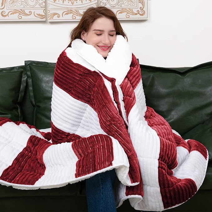 Sherpa Weighted Blanket for Adults 15lbs, 48"x72", Twin Full Size Fuzzy Heavy Throw Blanket for 140-160lbs, Microfiber Soft Thick Big Blankets Weighted Comforter Breathable Gifts for Sleeping, Red