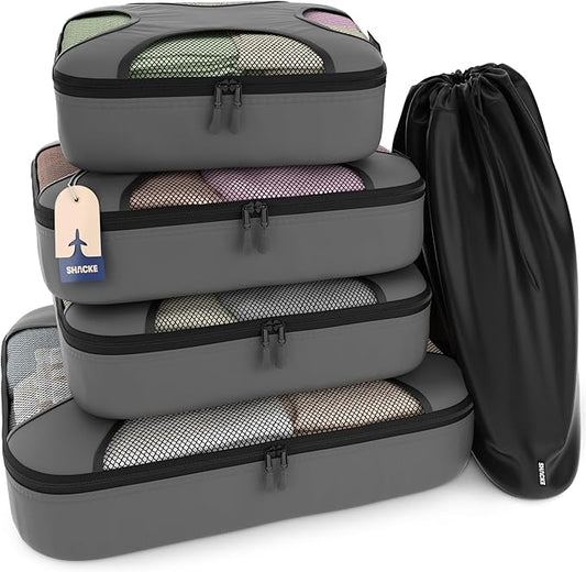 Shacke 5 Set Packing Cubes for Travel – Luggage Organizer & Suitcase Bags with Laundry Bag, Carry On Packing Organizer, Travel Accessories for Women Men (Dark Grey)