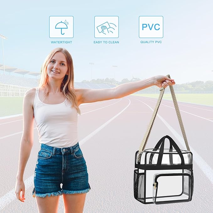 Bagenius Clear Tote Bag Stadium Approved, Game Day Satchel Bag with ‌Non-detachable Reinforced Strap for Concert, Work, Sport