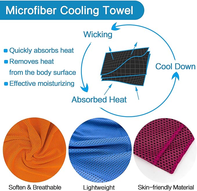 20 Packs Cooling Towels, Microfiber Ice Towel Bulk, Cooling Towels for Neck and Face, Soft Breathable Sweat Towel for Sports, Yoga, Golf, Gym, Travel, Camping, Workout & More Activities