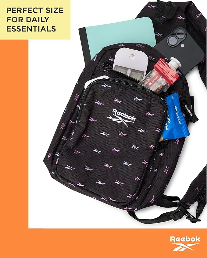 Reebok Unisex Crossbody Bag - Convertible Compact Durable Cross Body Bag for Women and Men - Gym and Travel Essentials, Size One Size, Cosmos Black Ombre