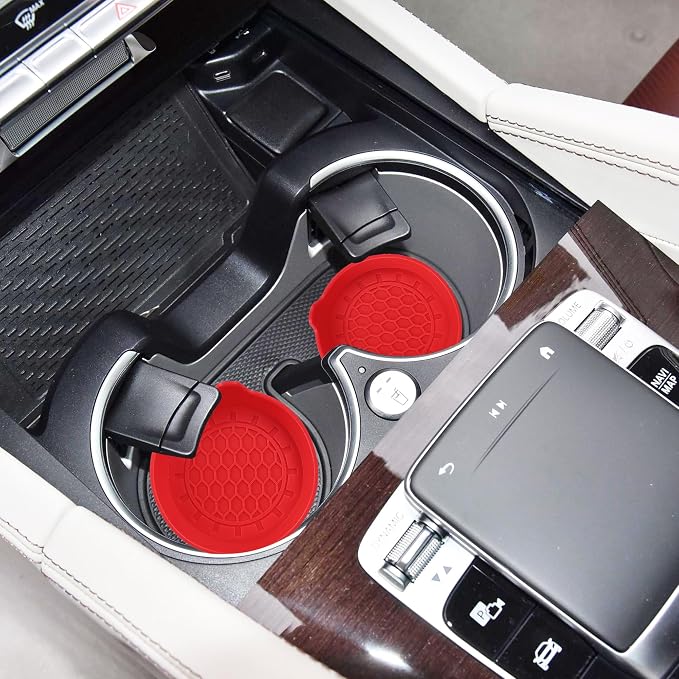 Amooca Automotive Cup Holders Universal Car Cup Coaster Waterproof Non-Slip Sift-Proof Spill Holder Car Interior Accessories 2 Pack Red