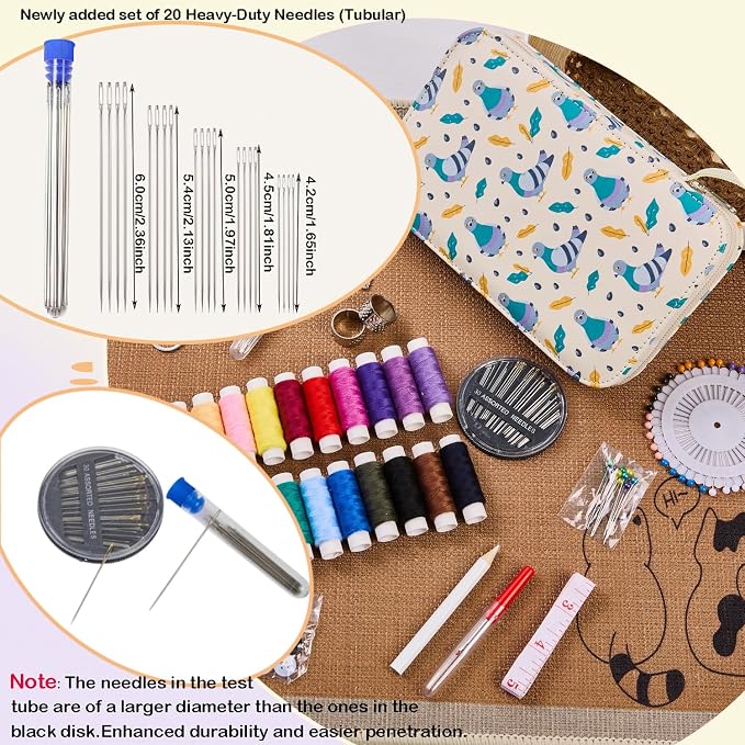 Pigeon Cartoon Sewing Kit with 130PCS Basic Sewing Supplies Accessories | Printing Professional Travel Sewing Kit for Adults,Emergency,Arts Craft & Beginners