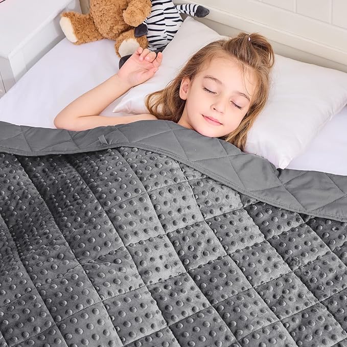 Grey Weighted Blanket Kids 7lbs, 40"x60", Breathable Cooling Minky Heavy Throw Blanket for 60-90lbs, Soft Winter Thick Big Blankets Weighted Comforter Gifts for Sleeping