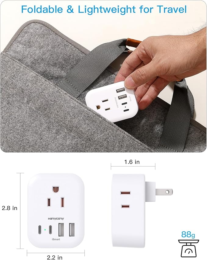 US to Japan Plug Adapter, HANYCONY Japan Power Travel Adpter with 4 Outlets 4 USB Ports(2 USB C), Type A Plug Adapter for Amercian USA to Japanese China Canada Mexico Philippines Travel Essentials
