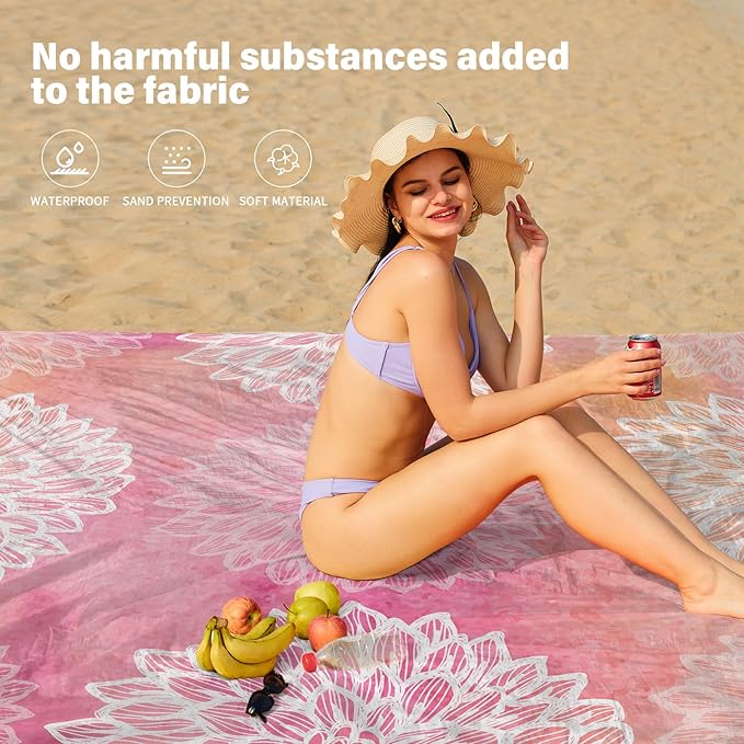 Famstar Beach Blanket Oversized Extra Large 78"X81"/10'X9',Waterproof Sandproof Beach Blanket 2-8 Adults Lightweight Durable for Travel Camping Hiking Picnic