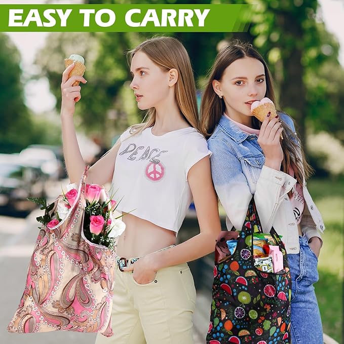 Weewooday 18 Pieces Foldable Reusable Shopping Bags Machine Washable Grocery Bags Waterproof
