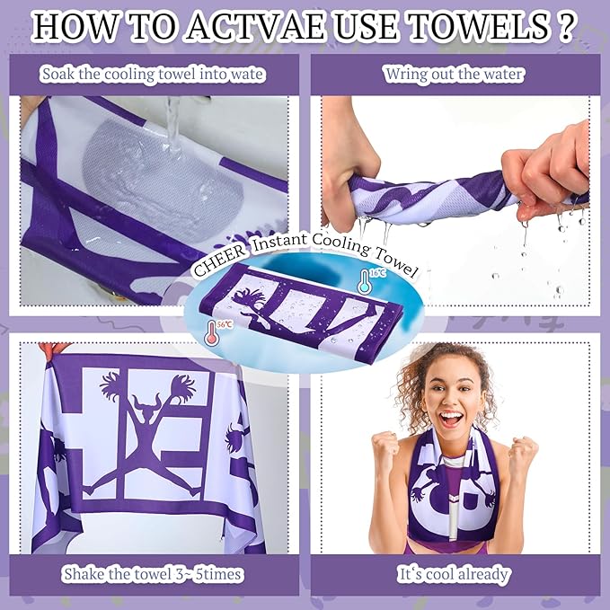 12 Pcs Cheerleader Cooling Towel Cheer Gifts Bulk for Team Cheer Sports Gifts with Bags 40" x 12" Breathable Chilly Microfiber Cooling Towel for Yoga Sport Gym Party Favor (Purple)