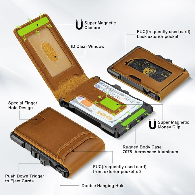 furid Genuine Leather Wallet for Men: Slim RFID Minimalist Wallets with Money Clip - Smart Pop Up Credit Card Holder for Front Pocket - Gifts for Husband Father on Birthday Anniversary
