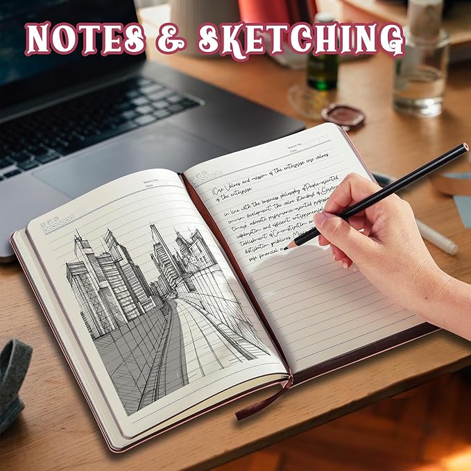 Fetinar 2026 Leather Vintage Journal Notebook,300 Pages,Leather Softcover Lined Journal Notebooks for Women Men,Notebook Journals for Writing Travel,Business,Office,Rose Gold Pink