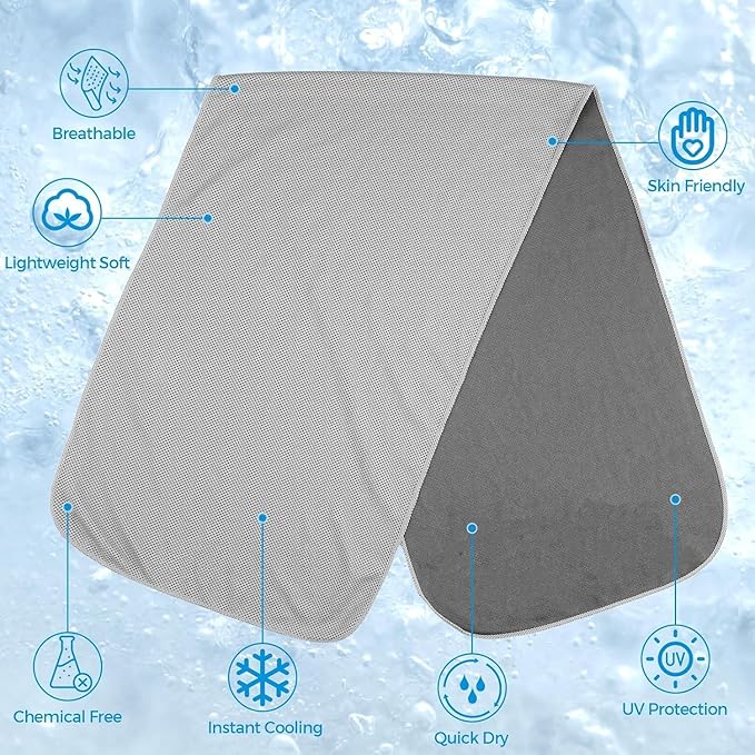 4 Pack Cooling Towels (40"x12"), Cooling Towels for Neck and Face, Gym Towel for Working Out, Soft Breathable Microfiber Ice Towel for Yoga Sport Running (Black/Black/Dark Gray/Dark Gray)