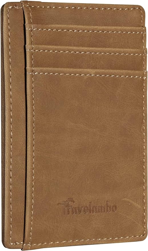Travelambo Slim Wallet Front Pocket Minimalist Leather RFID Blocking Medium Size