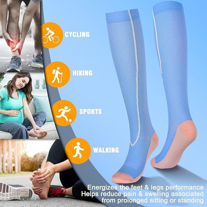 bropite Flora Compression Socks for Women & Men-Knee high 6 Pairs 20-30mmhg Support Running Nurse Travel