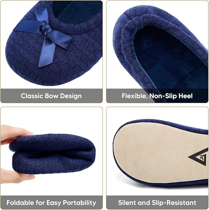 ANLUKE Women's Ballerina Slippers Fuzzy House Shoes Memory Foam with Non-Slip Sole