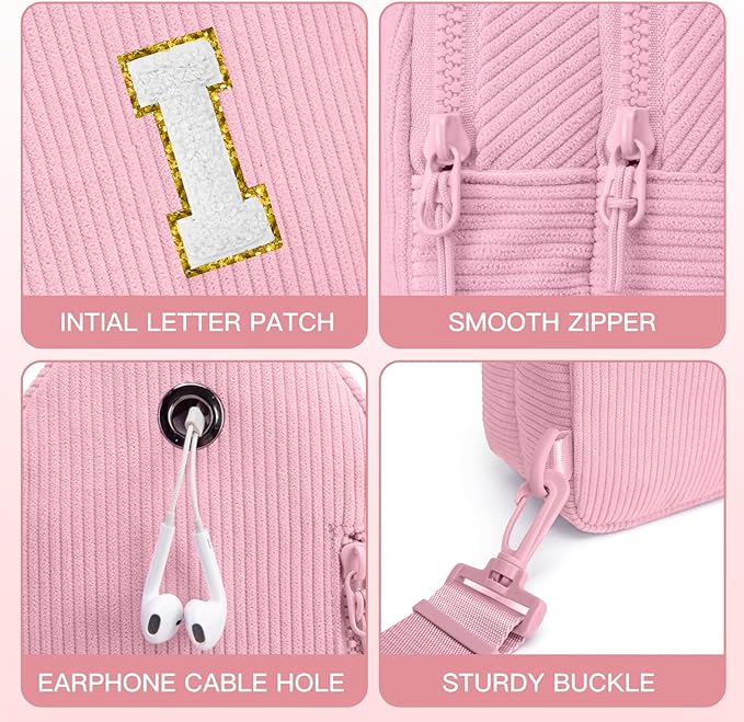 Viverte Small Corduroy Sling Bag Initial Crossbody Bag Fanny Pack for Girls Personalized Birthday Gifts for Teen Girls Gifts