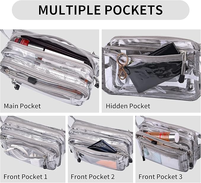 Clear Bag Stadium Approved Transparent Fanny Pack for Women for Work,Multi-purpose Waist Bag for Travel & Sporting Event (Grey Clear)