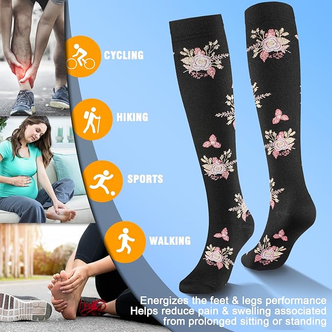 cerpite Compression Socks for Women & Men 6 Pairs Knee High Compression Socks 20-30 mmhg Best for Running,Nurse,Travel