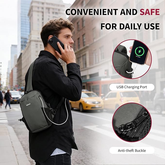 ECOHUB Sling Bag for Women Men Anti Theft Crossbody Bags Travel Purses Anti Theft Crossbody Hiking Backpacking Packs, Grey