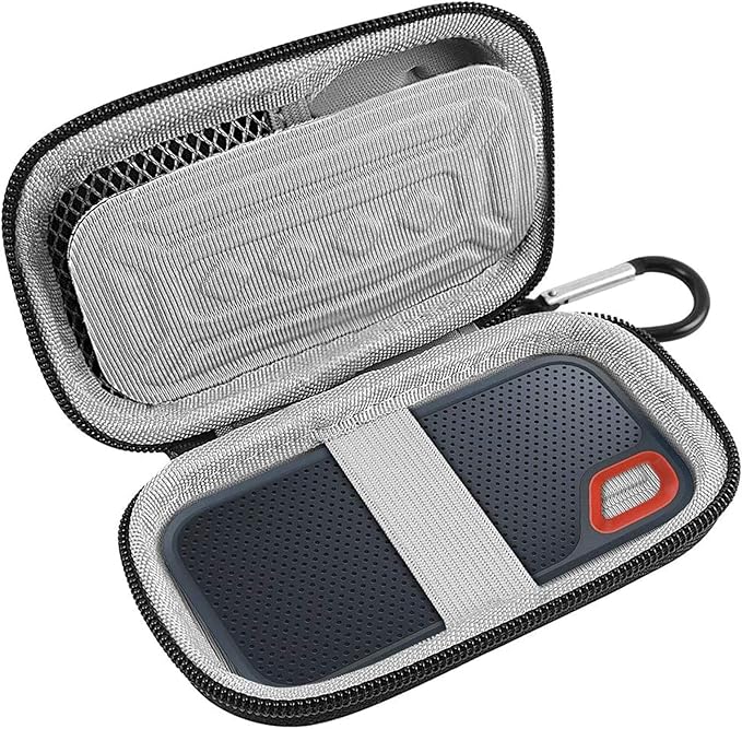 SSD Case for SanDisk Extreme Portable SSD & Extreme PRO, Hard Shell Protective Storage Bag with Carabiner, Fits 1TB 2TB 4TB 8TB External Solid State Drive for Business Travel (Blue)