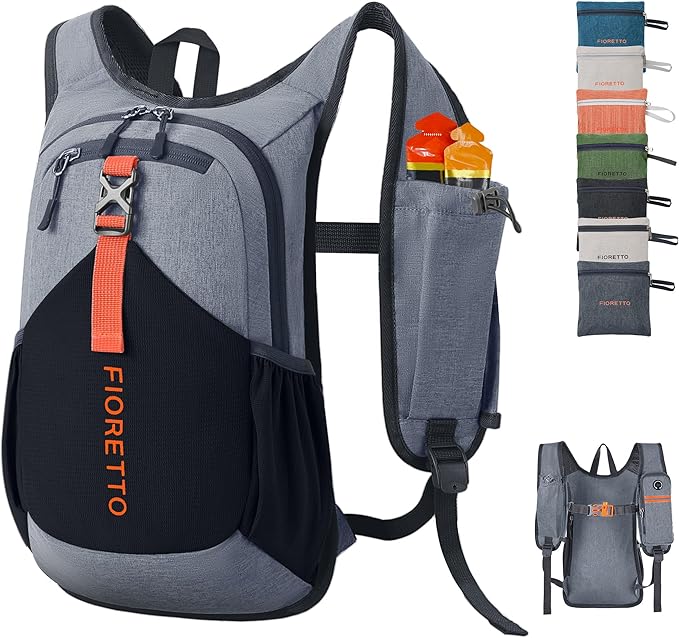 FIORETTO 10L Hiking Backpack for Women Men Mini Packable Backpack Lightweight Small Daypack for Camping Travel Outdoor, Grey and Black