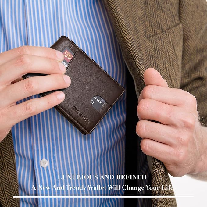 RUNBOX Wallet for Men -Slim Rfid Leather Mens Bifold Novelty Wallets 2 ID Window With Gift Box Men's Accessories | Slim