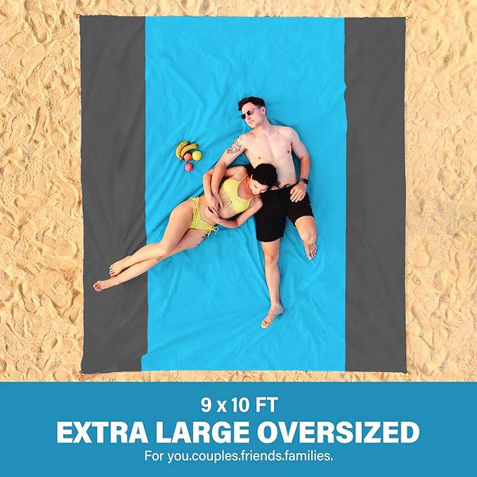 Famstar Beach Blanket Oversized Extra Large 78"X81"/10'X9',Waterproof Sandproof Beach Blanket 2-8 Adults Lightweight Durable for Travel Camping Hiking Picnic