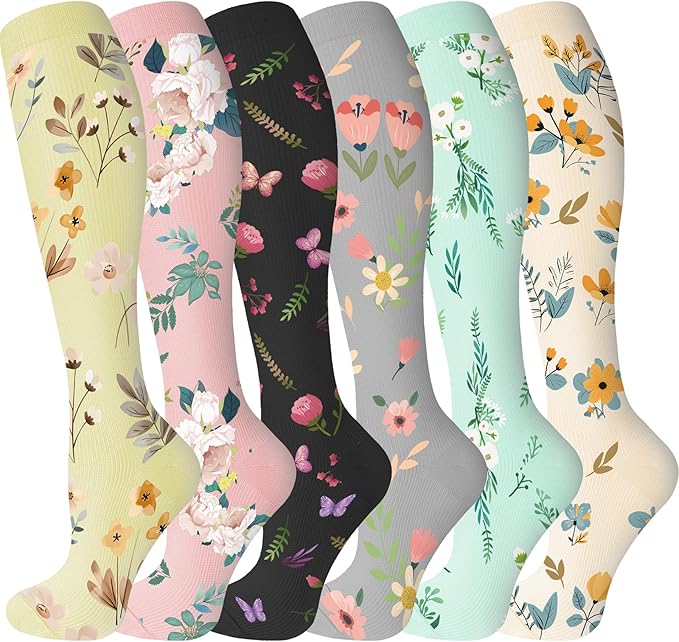 cerpite Compression Socks for Women & Men 6 Pairs Knee High Compression Socks 20-30 mmhg Best for Running,Nurse,Travel