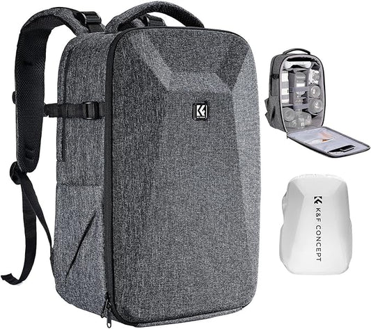 K&F CONCEPT Camera Backpack,Hardshell Photography DSLR Camera Bag with 15-15.6 Inch Laptop Compartment Waterproof Hard Shell Camera Case Compatible with Canon/Nikon/Sony/DJI Mavic Drone