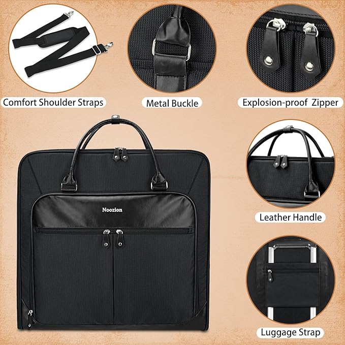 Noozion Garment Bag for Travel, Large Carry On Suit Bag for Business Up to 4 Suits, Wrinkle Free Garment Bag for Hanging Clothes with Shoulder Strap, Laptop Compartment, and Wet-Dry Pocket