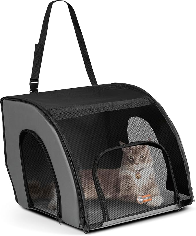 K&H Pet Products Enclosed Dog Cat Car Seat, Travel Safety Carrier for Pets, Dog Travel Car Seat, Soft-Sided Covered Cat Carrier, Washable Pad, Multiple Entrances, Mesh Windows - Small 17 X 16 X 15in