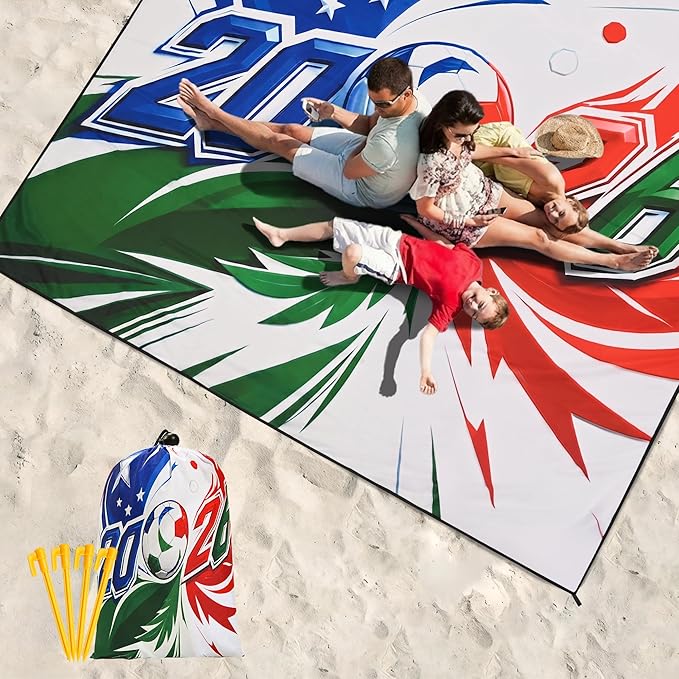 WIWIGO Beach Blanket Waterproof Sandproof Beach Mat 79" X 83"/10'x9'for 2-8 Adults Quick Drying Outdoor Picnic Mat Beach Accessories for Travel, Camping, Hiking