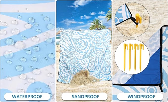 HIHOHO Beach Blanket Waterproof Sandproof Beach Mat 79”x 83” for 1-8 Adults Quick Drying Durable Outdoor Picnic Mat for Beach Festival Travel Camping Hiking (Flower Ripple-BL, 79"×83"(4 Person))