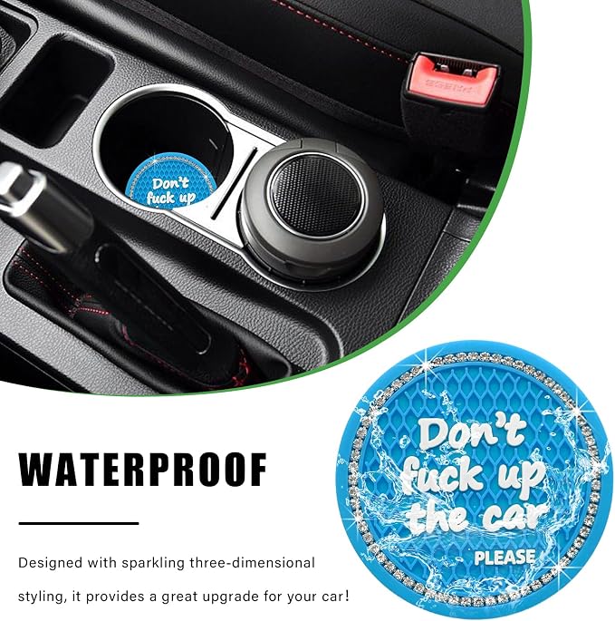 Ziciner 2 Pack Bling Car Cup Holder Coaster, 2.75 Inch Anti-Slip Auto Insert Cup Coaster, Crystal Car Drink Cup Mat Perfect for Women Girls, Universal Interior Decor Accessories (Light Blue)