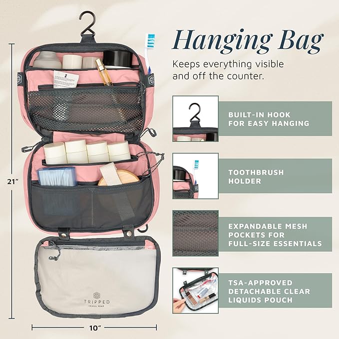 Toiletry Bag Kit Set: Hanging Travel Toiletry Bag + 311 TSA Cosmetic Liquid Bag + Ultralight Accessory Organizer Pouch