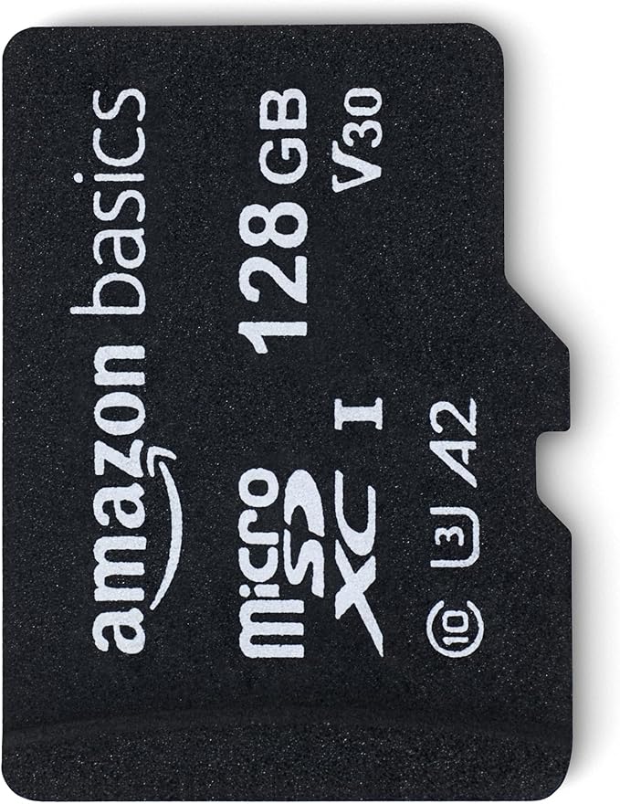 Amazon Basics microSDXC Memory Card with Full Size Adapter, A2, U3, Read Speed up to 100 MB/s, 128GB, Black (Pack of 2)