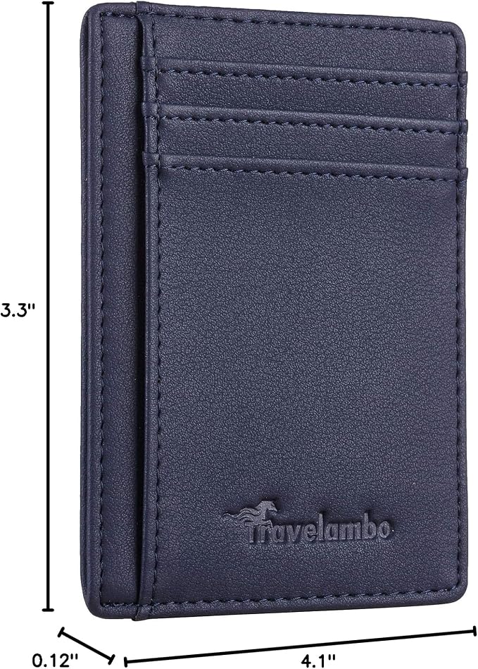 Travelambo Front Pocket Minimalist Leather Slim Wallet RFID Blocking Medium Size