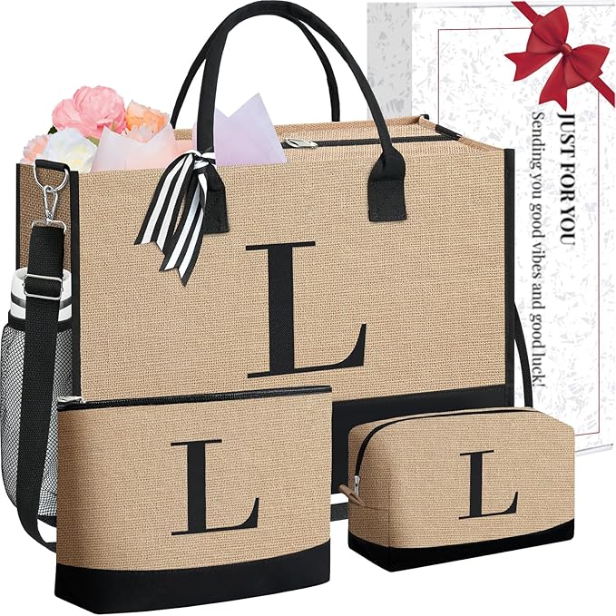 BAGAIL Initial Tote Bag, Personalized Birthday Gifts for Women, Teacher, Friends, Mom, Wedding, Monogrammed Beach Bag