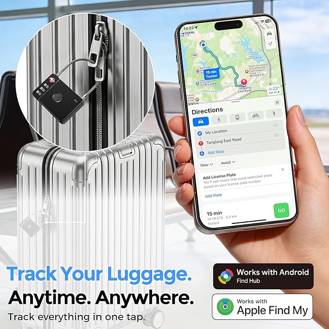 MiLi Smart TSA Luggage Lock with Bluetooth Tracker, Works with Apple Find My & Google Find Hub, Anti-Lost Travel Lock for Suitcase & Bags, Replaceable Battery, Durable All-Metal Design