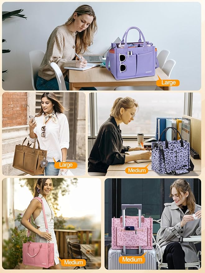 FIORETTO Womens Canvas Tote Bag Purse with Individual Compartment, Zipper Top, Reinforced Bottom & Luggage Sleeve