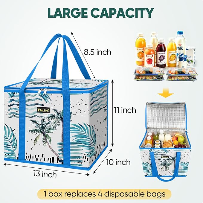 BALEINE 1Pk Insulated Reusable Grocery Bags, Foldable Shopping Bags for Groceries with Reinforced Bottom & Handles (Island Breeze)