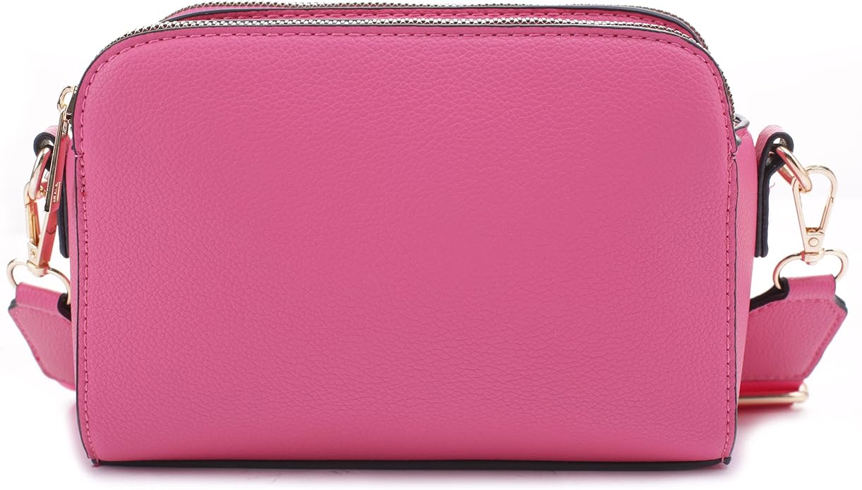 EVVE Crossbody Bags for Women Trendy Triple Zip Small Crossbody Camera Bag Purse with Wide Guitar Strap