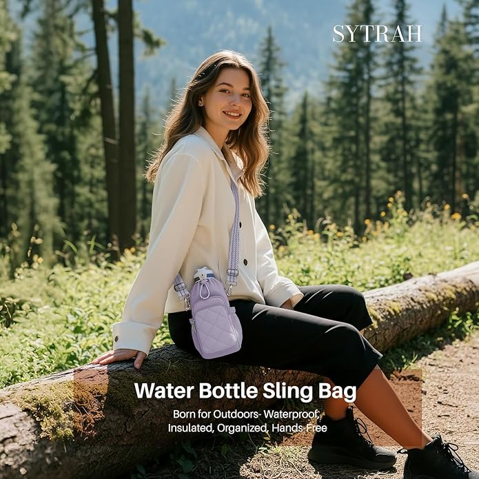 SYTRAH Water Bottle Bag Crossbody，Insulated Water Bottle Purse Crossbody Water Bottle Holder with Strap 40 oz